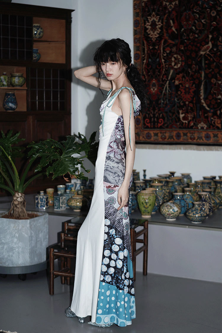 Printed Reversible Design Long Slim Dress BAD0020