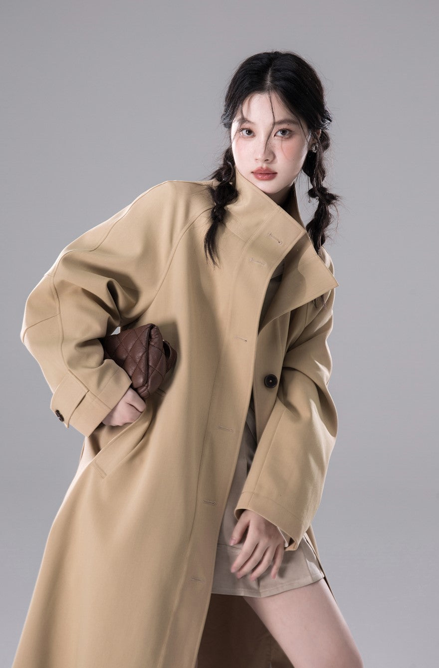 Walnut Khaki Chimney Collar Trench Coat COT0159