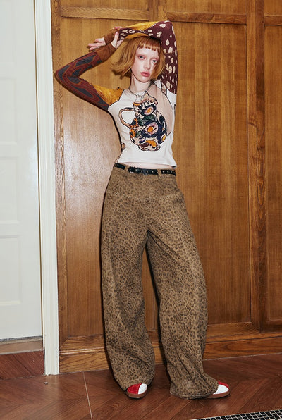 Leopard Print Straight Wide-leg Loose Pants DID0174