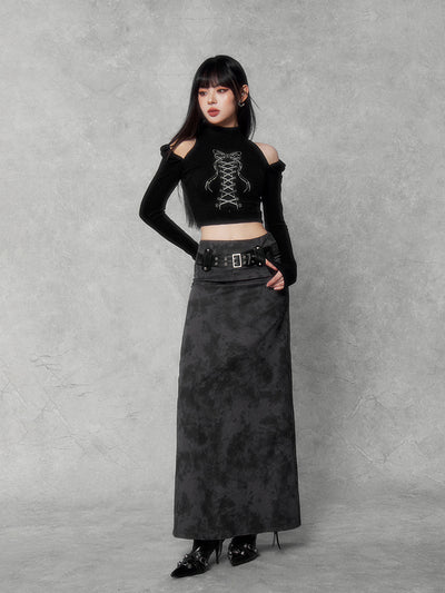 High Waist A-Line Tie-Dye Belt Skirt VOC0145
