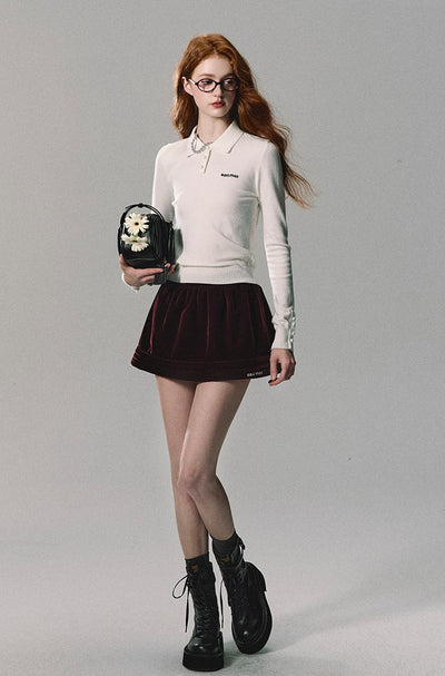 Pearl White College Style Knitted Sweater OAK0247