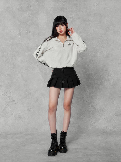 W-Line Sleeve Sporty Half-Zip Top & Mini Pleated Skirt VOC0157