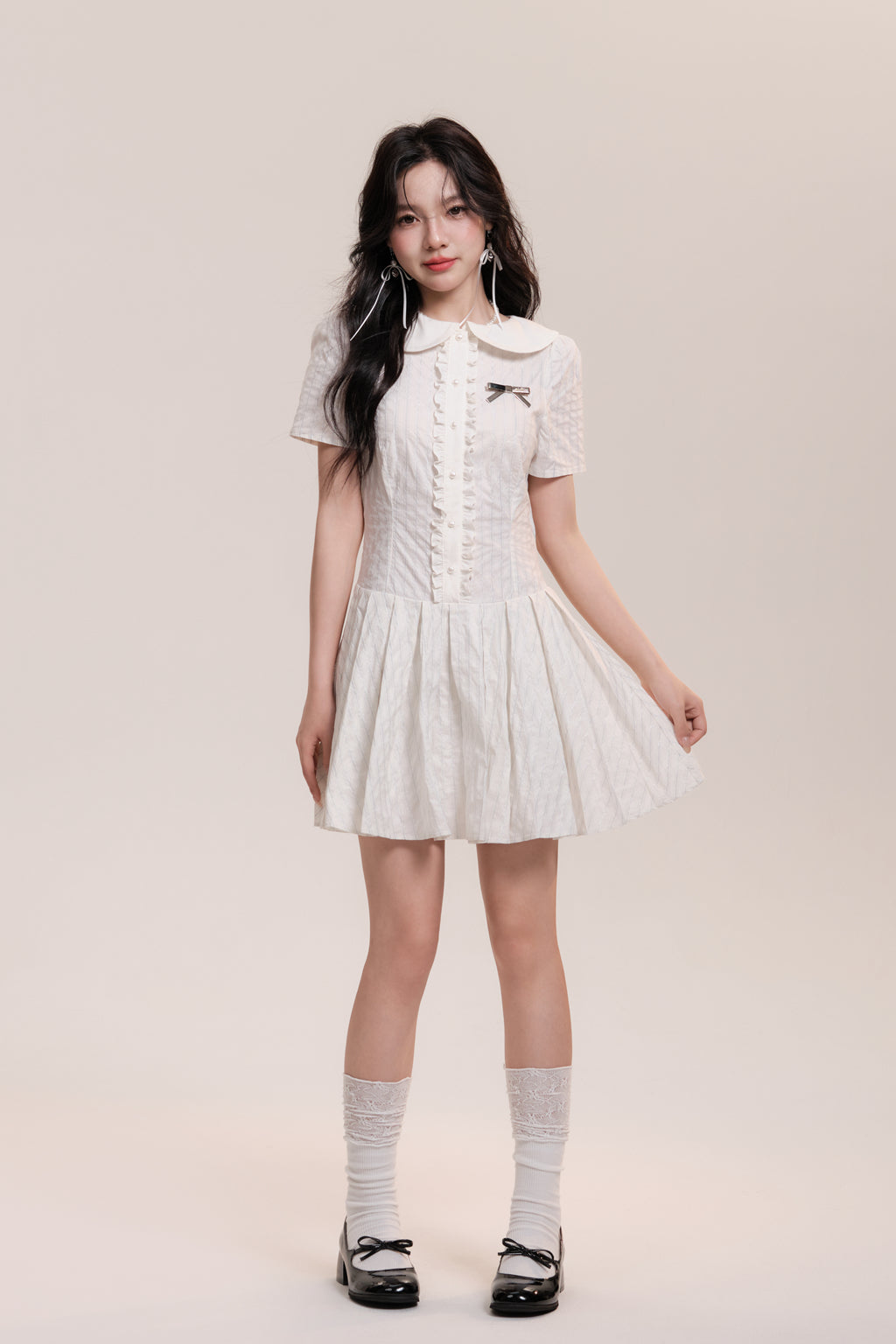 Round Collar Dolly Frill Stripe Design Dress AOO0033