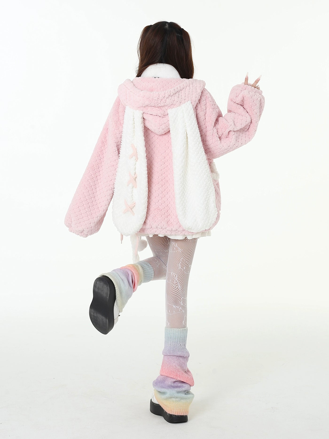 Poko Poko Fabric Pocket Loose Jacket with Rabbit Ears Hood CRA0098