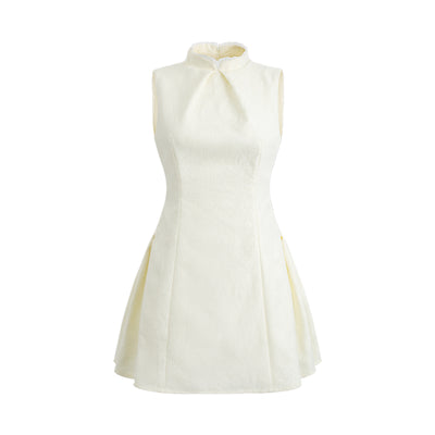 Collarless Short Length Jacket and Ruffle Collar Pleated Chinese Mini Dress SUN0001