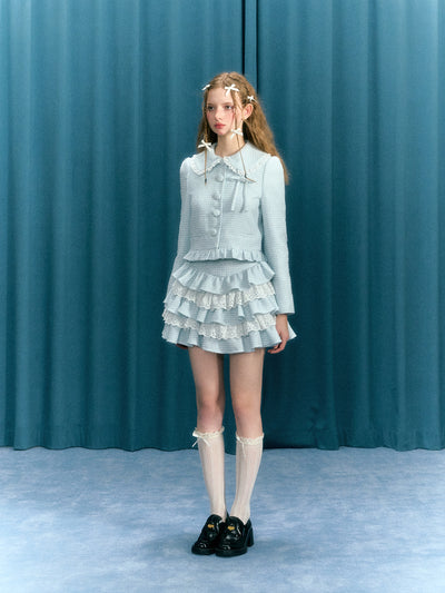 Baby Blue Bow Suit Short Jacket/Lace Cake Skirt NAR0043