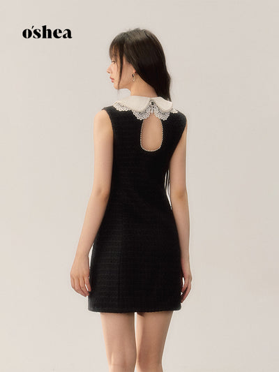 French Lace Collar Back Round Open Elegant Mini Dress OSH0034