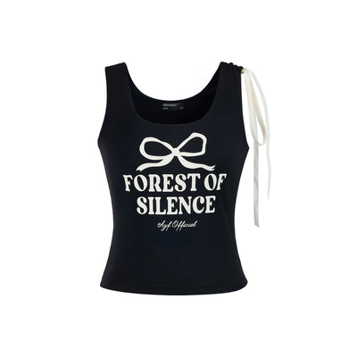 One-Sided Ribbon Shoulder Letter Print Sleeveless Top AYF0018