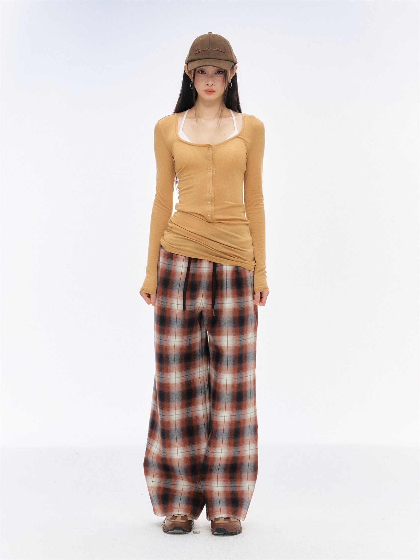 American Retro Drape Plaid Pants CUR0199