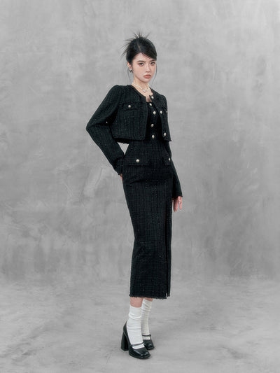 Tweed Slit Midi Skirt and Jacket VOC0143