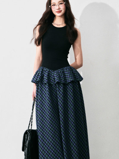 Layered Sleeveless Plaid Dress LUL0134
