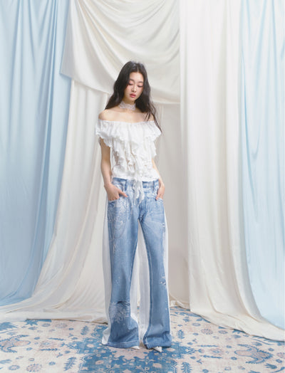 Ripped Denim Print Casual Sweatpants SAL0145