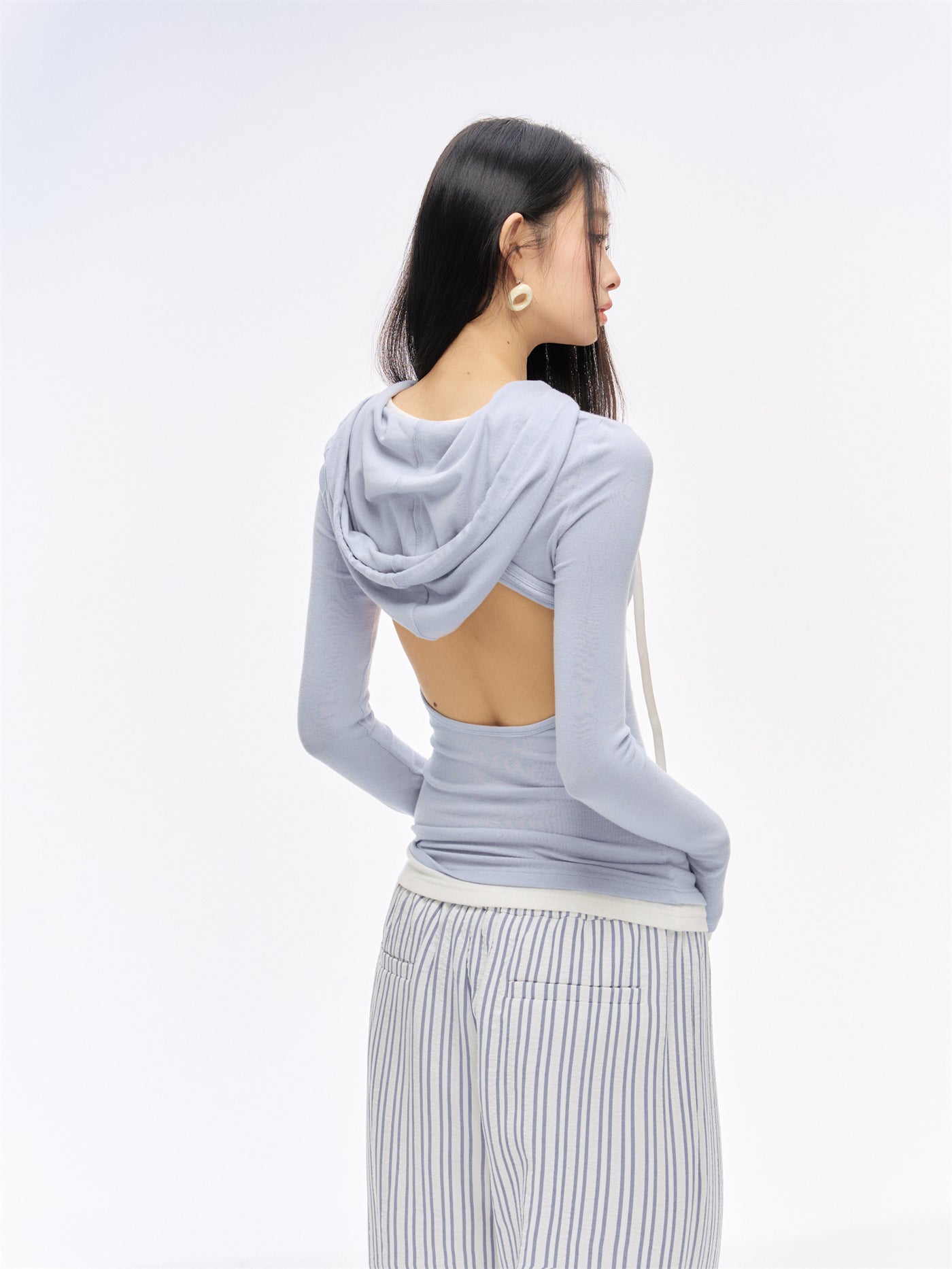 Slim Fake Two-piece Backless Hoodie CUR0190