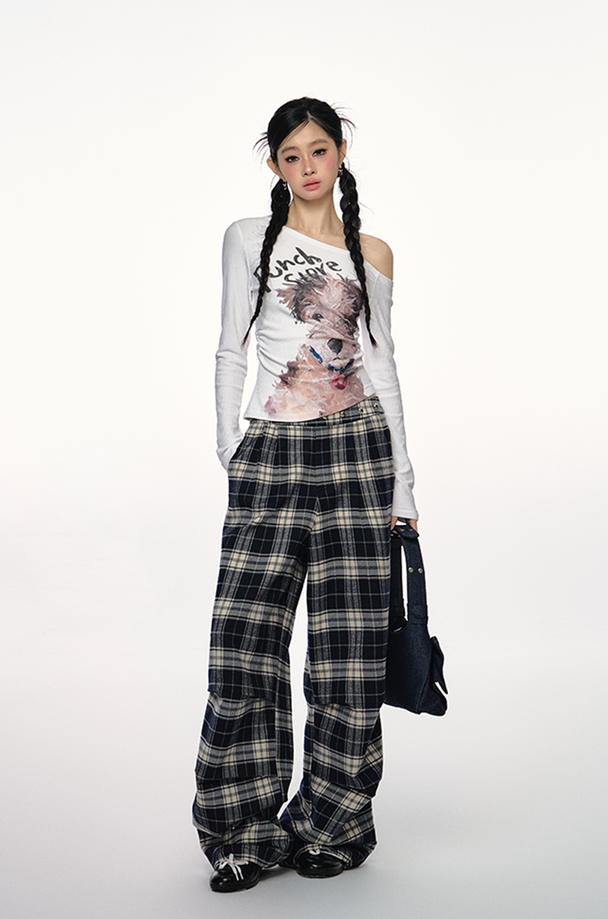 Plaid Wide-leg Casual Versatile Pants PUN0024