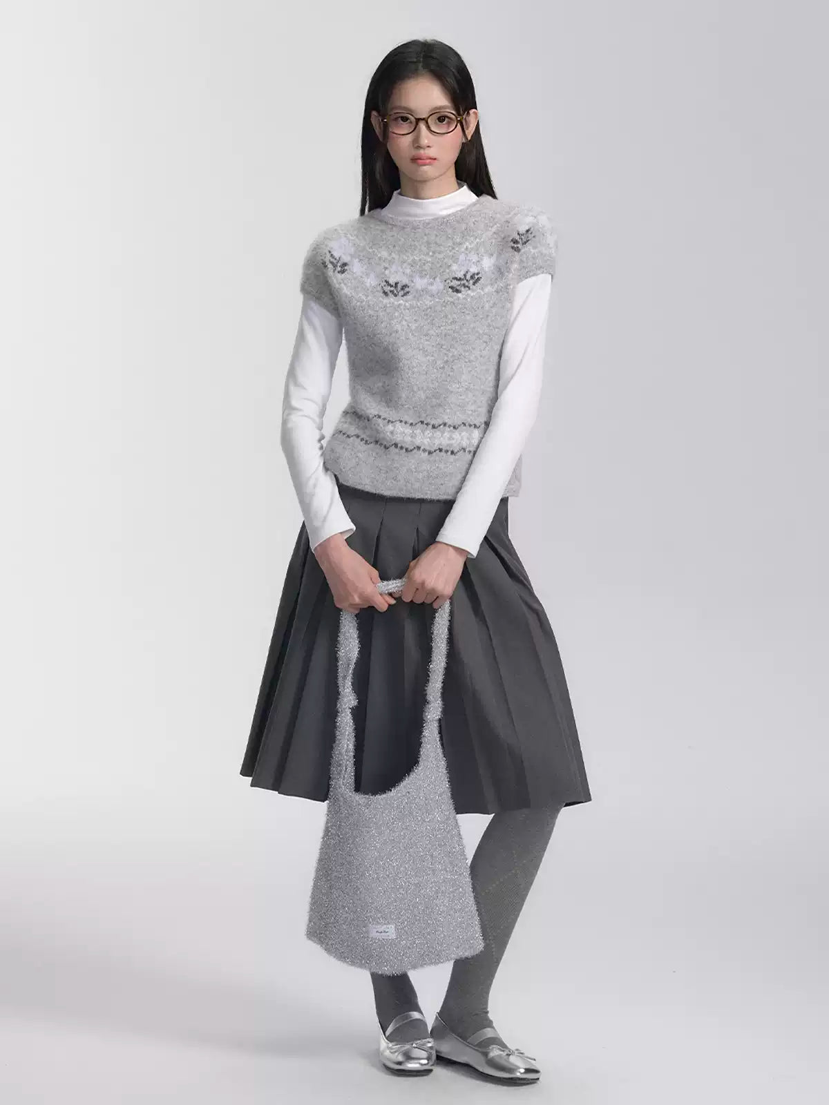 Isle Knit Layered Short-sleeved Sweater/Skirt FRA0273