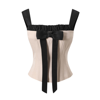 Long Ribbon Waist Slim Sleeveless Top & Side Draped Long Skirt UND0044