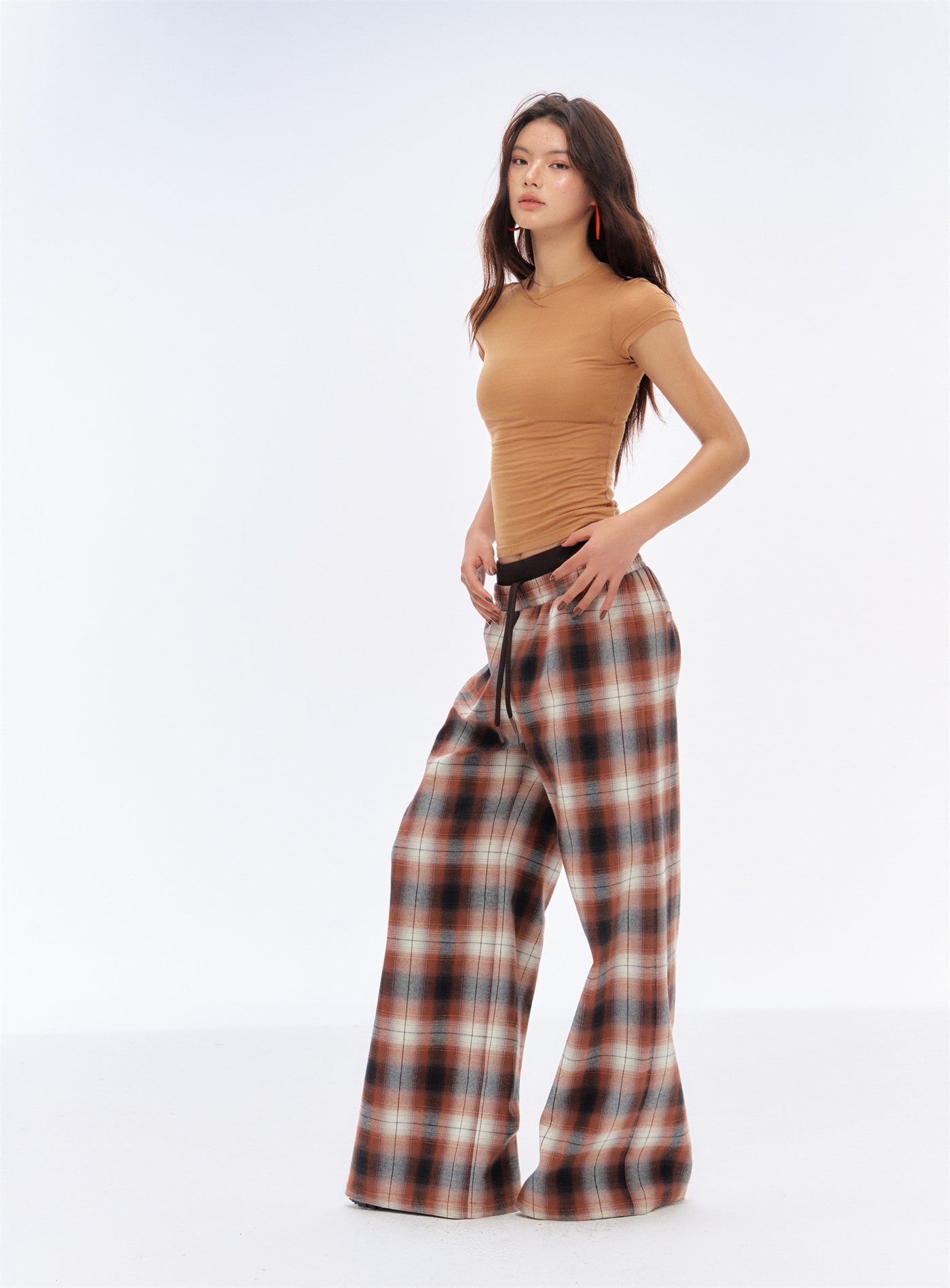 Drape Loose Plaid Printed Pants CUR0189