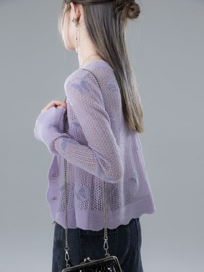 Butterfly Effect Roland Purple Jacquard Mohair Cardigan COT0144