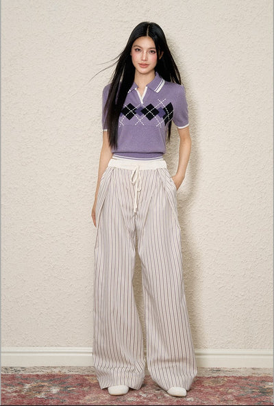 Striped Pleated Wide-leg Pants AGM0114
