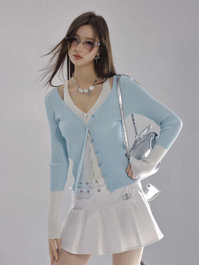 Inner Docking Bicolor Slim Rib Knit Cardigan LAC0227