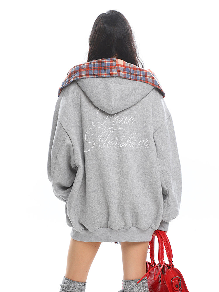 American Retro Fake Two-piece Plaid Hoodie UNC0209