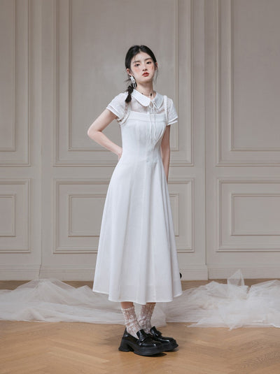 White Lace Shirt/Waist Dress COT0128