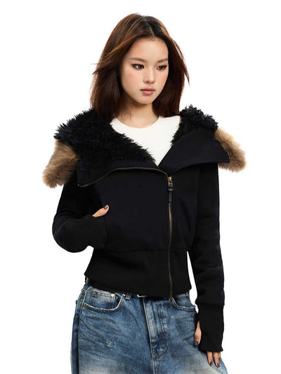 Gorgeous Fur Hoodie Slim Zip Top APE0339