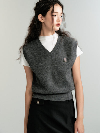 Retro college style V-neck wool knit vest LUL0092