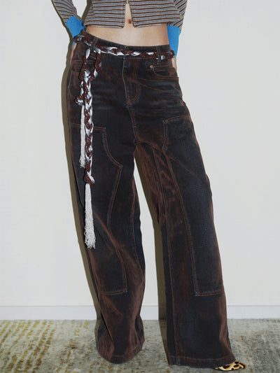 Stir-Flocked Vintage Brown Loose Wide Leg Jeans BAD0044