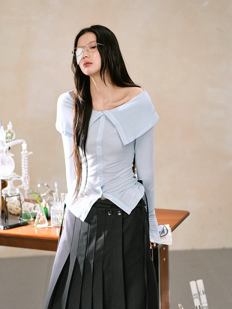 One-shoulder Button-down Sweater LAL0101