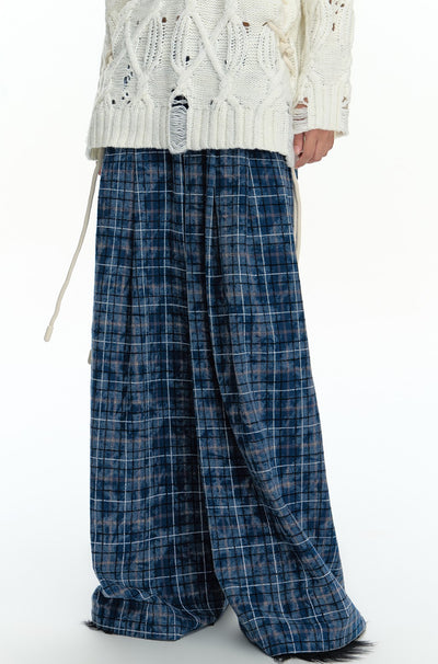 Loose Wide-leg Blue Gradient Plaid Pants WES0200