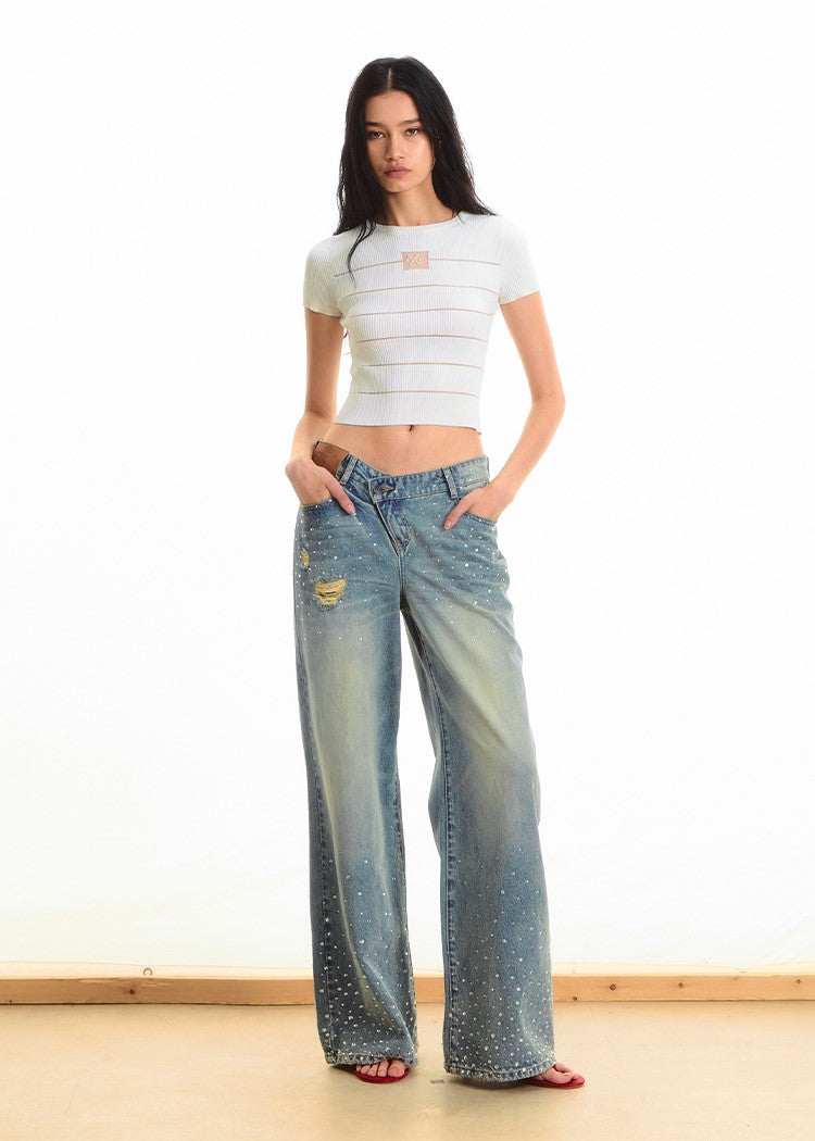 Washed Diamond Straight Wide-leg Jeans NOT0285