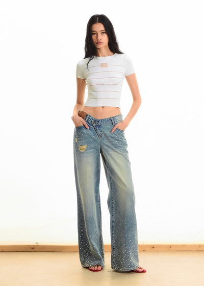 Washed Diamond Straight Wide-leg Jeans NOT0285