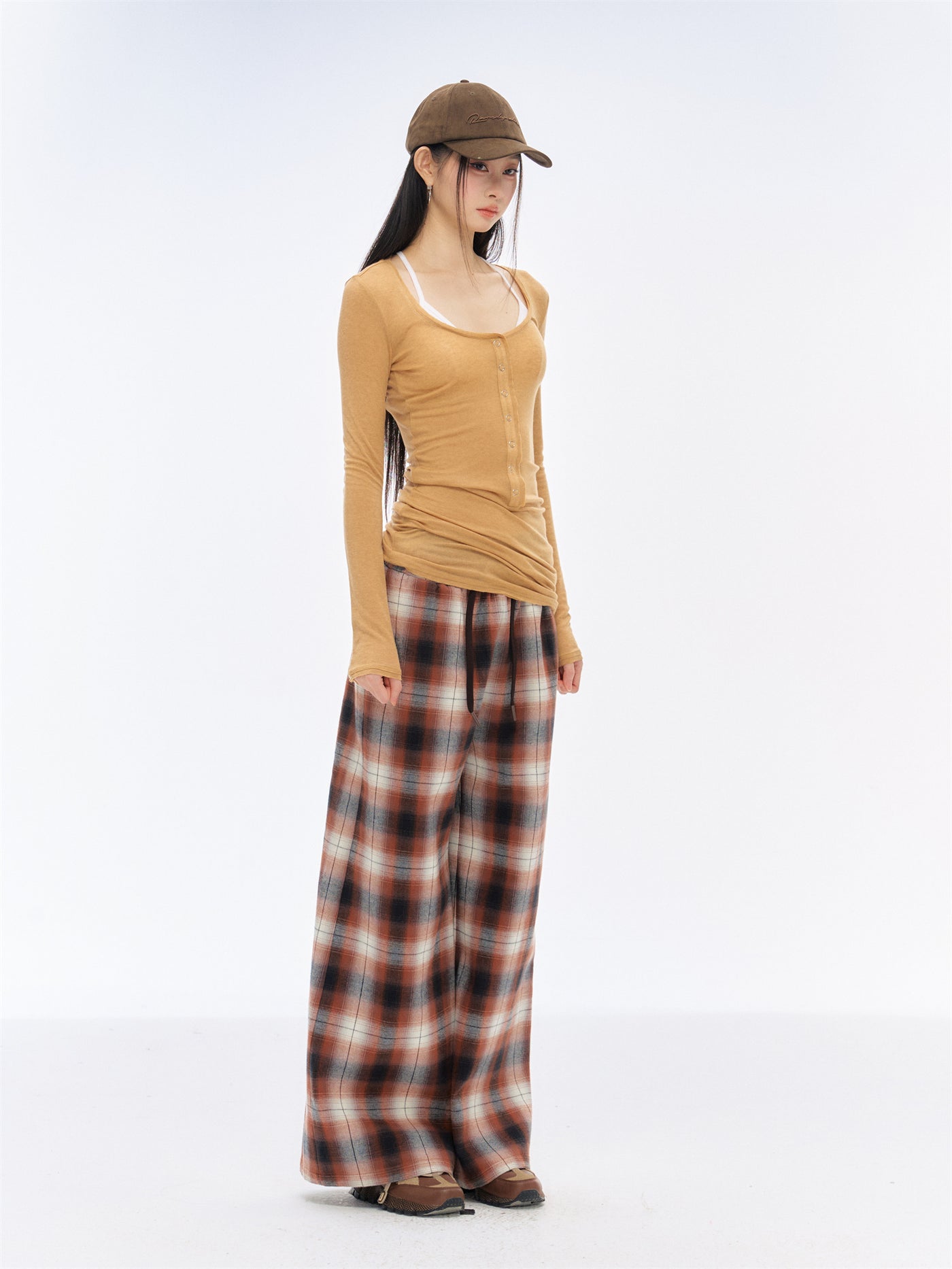 Drape Loose Plaid Printed Pants CUR0189