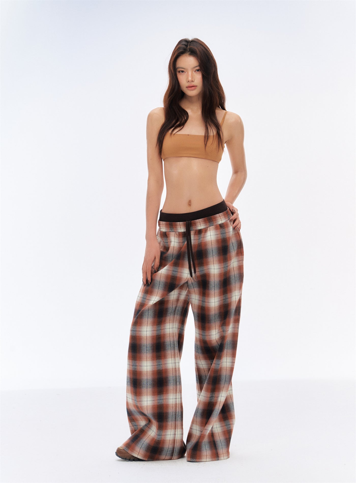 Drape Loose Plaid Printed Pants CUR0189