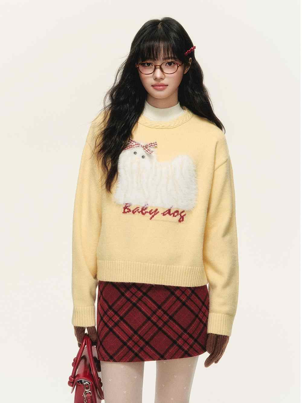 Dog Pattern Jacquard Round Neck Sweater NTO0143