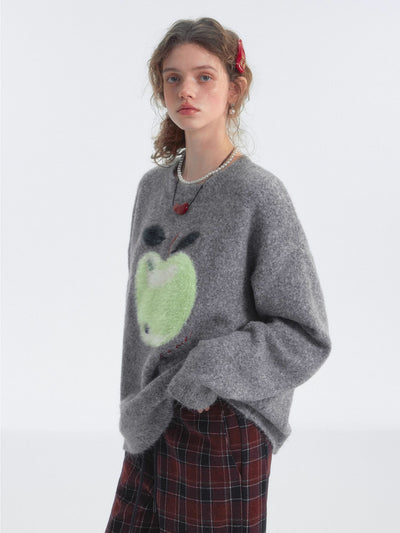 Fun Fruit Apple Gray Sweater SOM0134