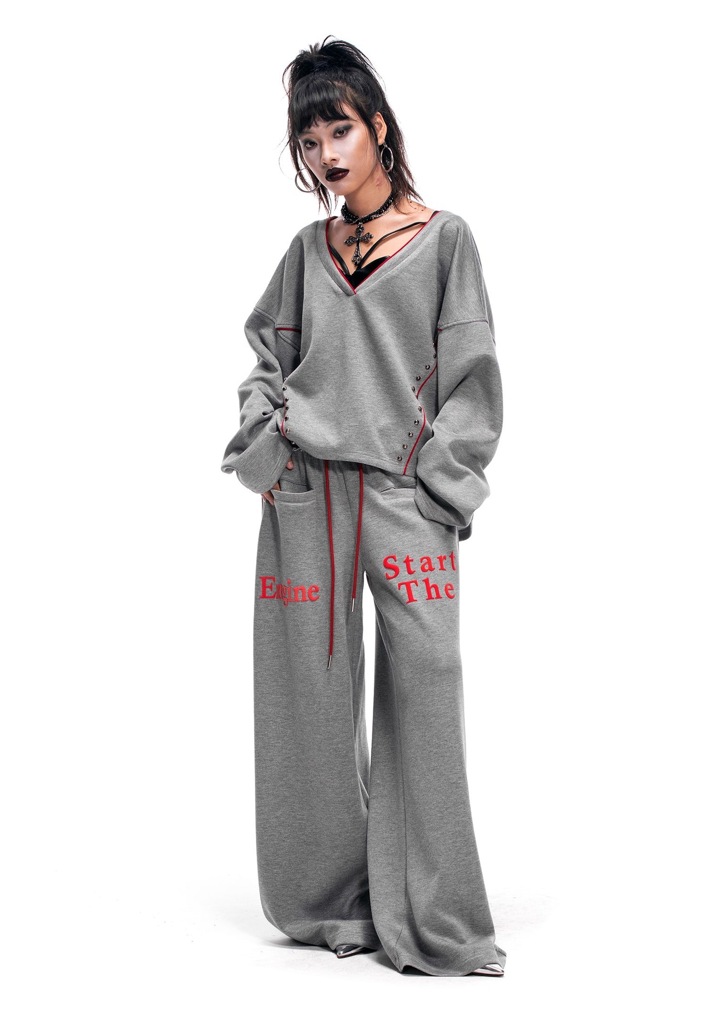 V-neck Loose Sweatshirt/Pants STA0020