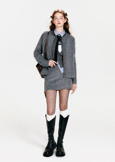 Intellectual Style Knitted Cardigan/Vest/Skirt BOH0064