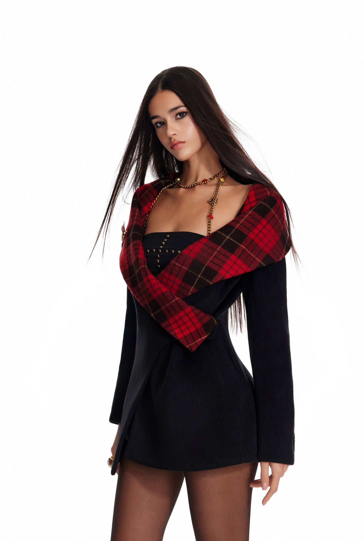 Plaid Hooded Mid-length Jacket 4MU0089