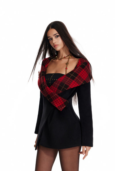 Plaid Hooded Mid-length Jacket 4MU0089