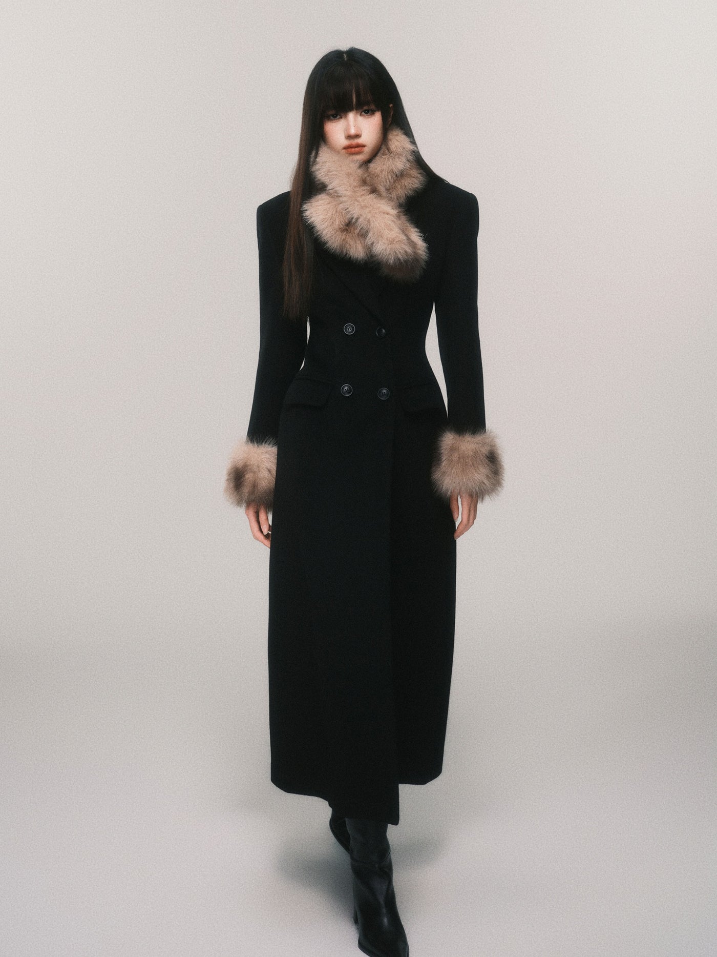 Fur Collar Double-Breasted Long Coat LUL0113