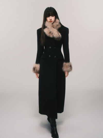 Fur Collar Double-Breasted Long Coat LUL0113