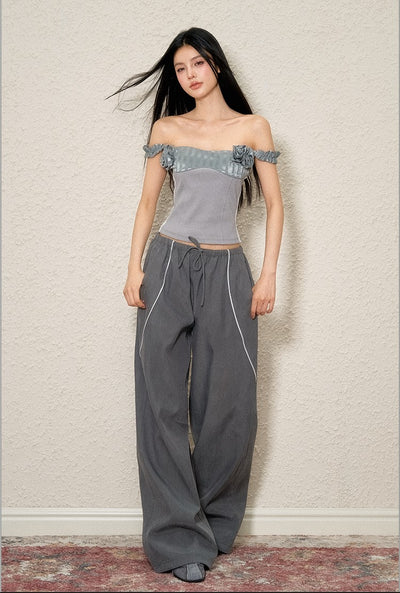 Drawstring Gray Sports Casual Pants AGM0116