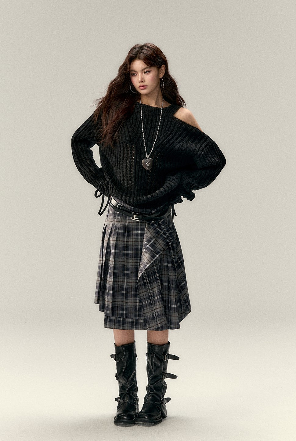 Irregular Plaid Mid-length Skirt VIA0218