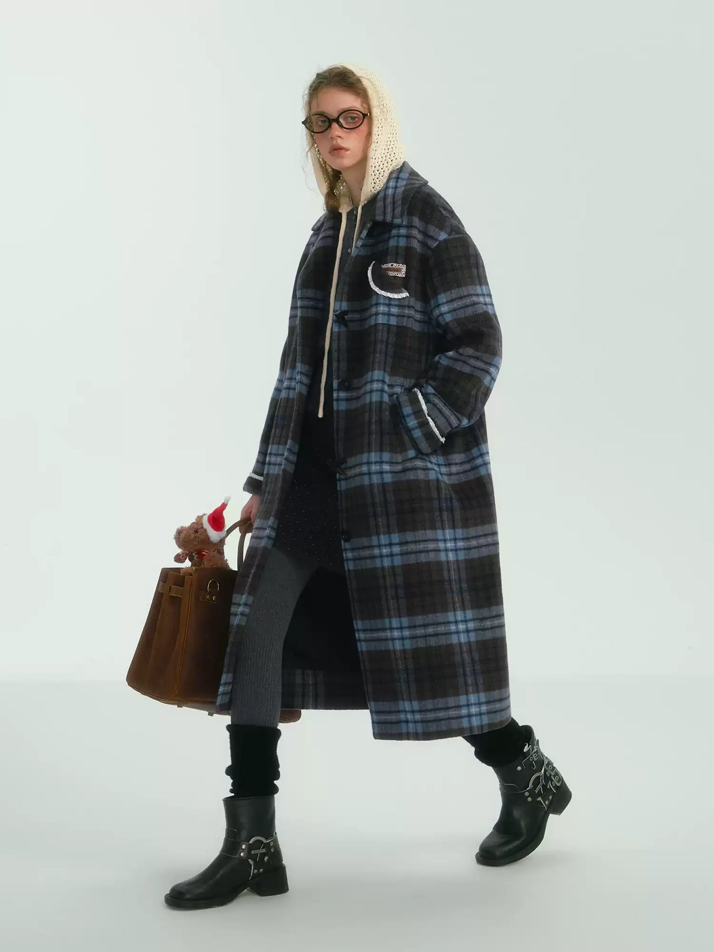 Contrast Plaid Basic Long Coat SOM0132