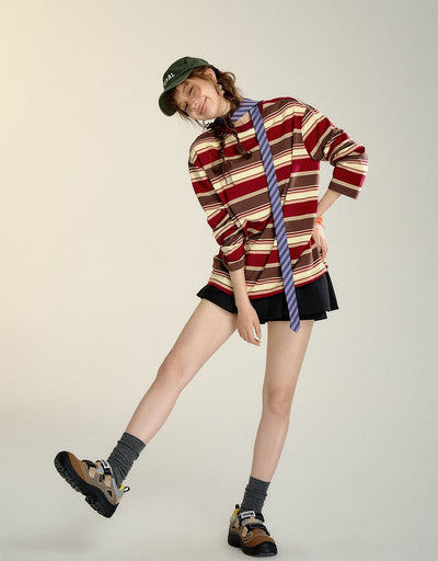 Retro Striped Long Sleeve T-shirt SOM0097