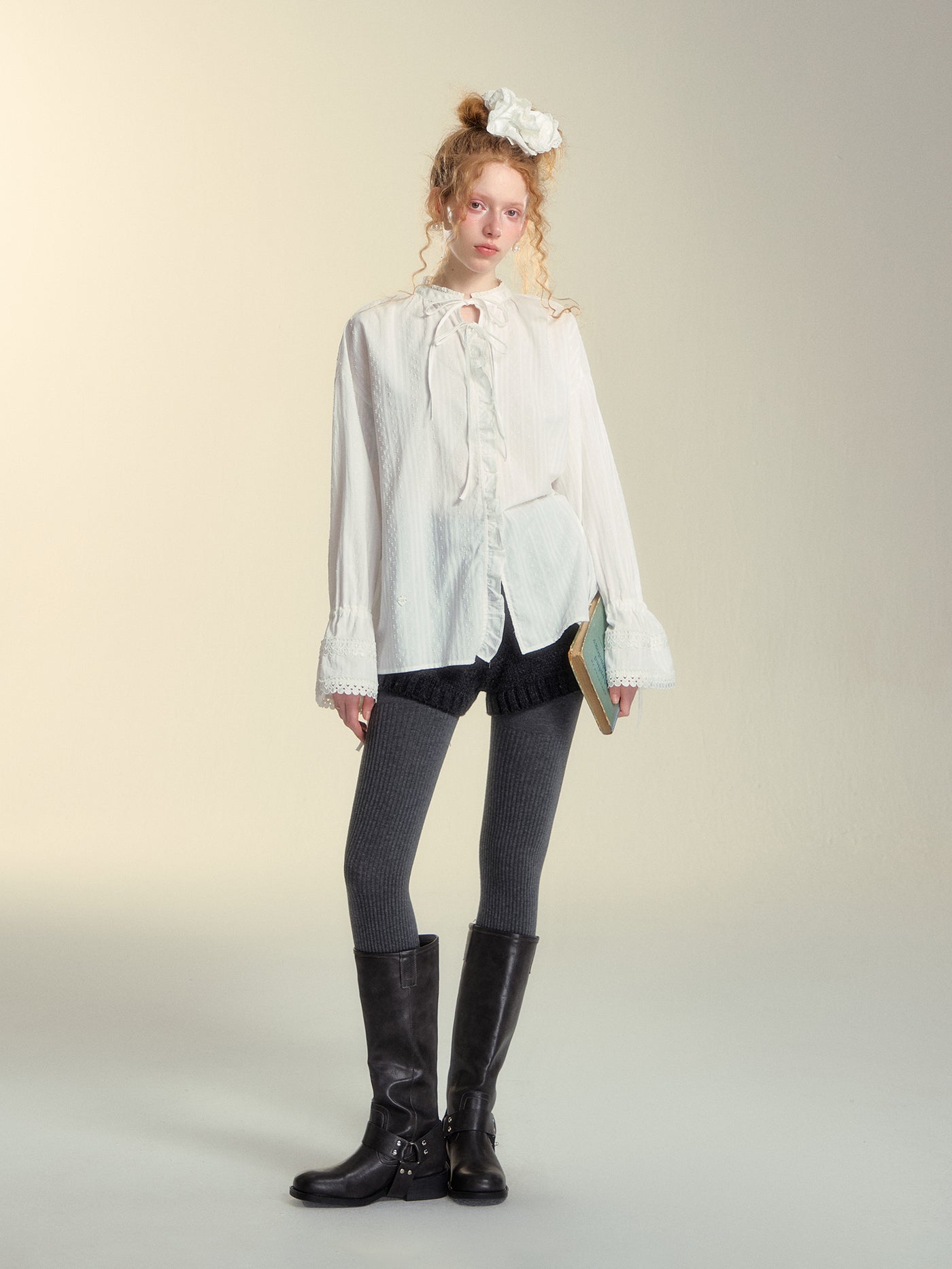 Lace Jacquard White Shirt SOM0142