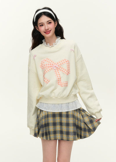 Pattern Bow Three-dimensional Patch Basic Sweat NTO0124