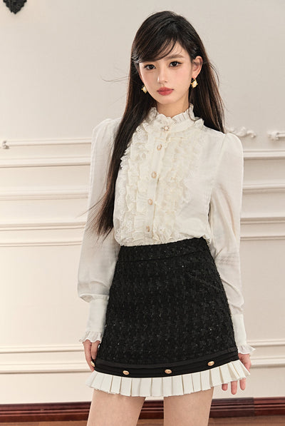 Black And White Contrast Jacket/Short Pleated Skirt OSH0067